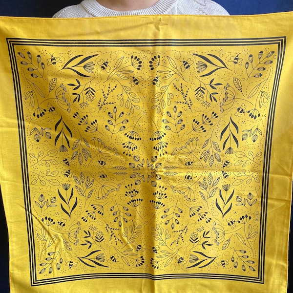 Bee Bandana | Cotton Bandana | Screen Printed | Yellow