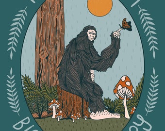 Bigfoot Postcard - Sasquatch Postcard - Hello from Bigfoot Country - Illustrated Postcard