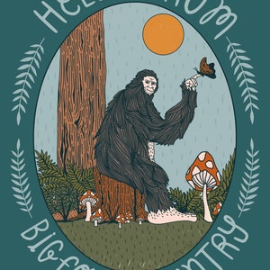 Carte postale Bigfoot - Carte postale Sasquatch - Bonjour de Bigfoot Country - Carte postale illustrée