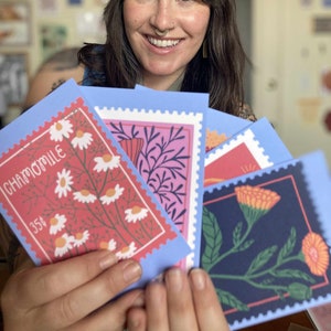 Wildflower Postcard Pack - Ensemble de 5 cartes postales - Cartes postales 4x6" - Timbre vintage inspiré