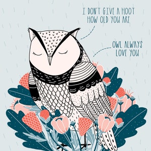Verjaardagskaart - Geïllustreerde kaart - Punny Card - Owl Card