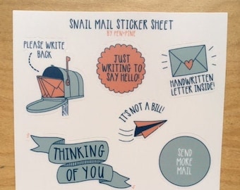 Snail Mail Sticker Sheet - Vinyl Stickers - Illustrated Stickers - Sticker Sheet