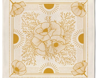 Poppy Sunrise Bandana | | bandana en coton | sérigraphié Bandana naturel