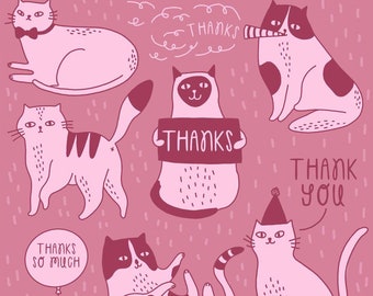 Cat Thank You Card - Gratitude Card - Illustrated Card - Cat Card