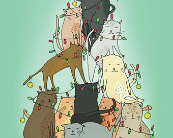 Meowy Christmas Card - Illustrated Cat Christmas Card - Blank Card - Card Pack