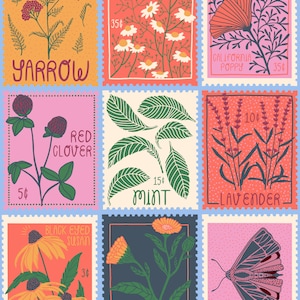 Wildflower Stamp Illustration - Vintage Stamp - Art Print
