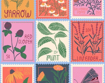 Wildflower Stamp Illustration - Vintage Stamp - Art Print