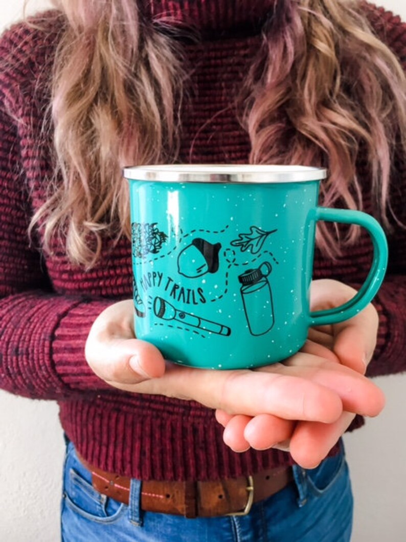 Enamel Mug Illustrated Mug Happy Trails Mug Outdoorsy image 0