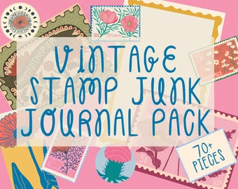 Vintage Botanical Stamp Junk Journal Pack | Printable Collage Sheets | Digital Scrapbook Kit | Printable Postcards and Stamps | Ephemera