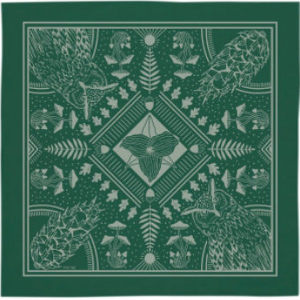 Green Woodland Bandana | Cotton Bandana | Screen Printed | Natural Bandana