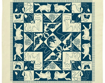 Cozy Cats Bandana | Cotton Bandana | Screen Printed | Natural Bandana