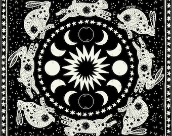 Celestial Rabbits Cotton Bandana | Witchy Lunar Design