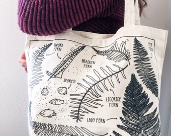 Fern Tote Bag - Illustrated Tote - Silk Screened Tote Bag - Canvas Tote - Farmer's Market Bag