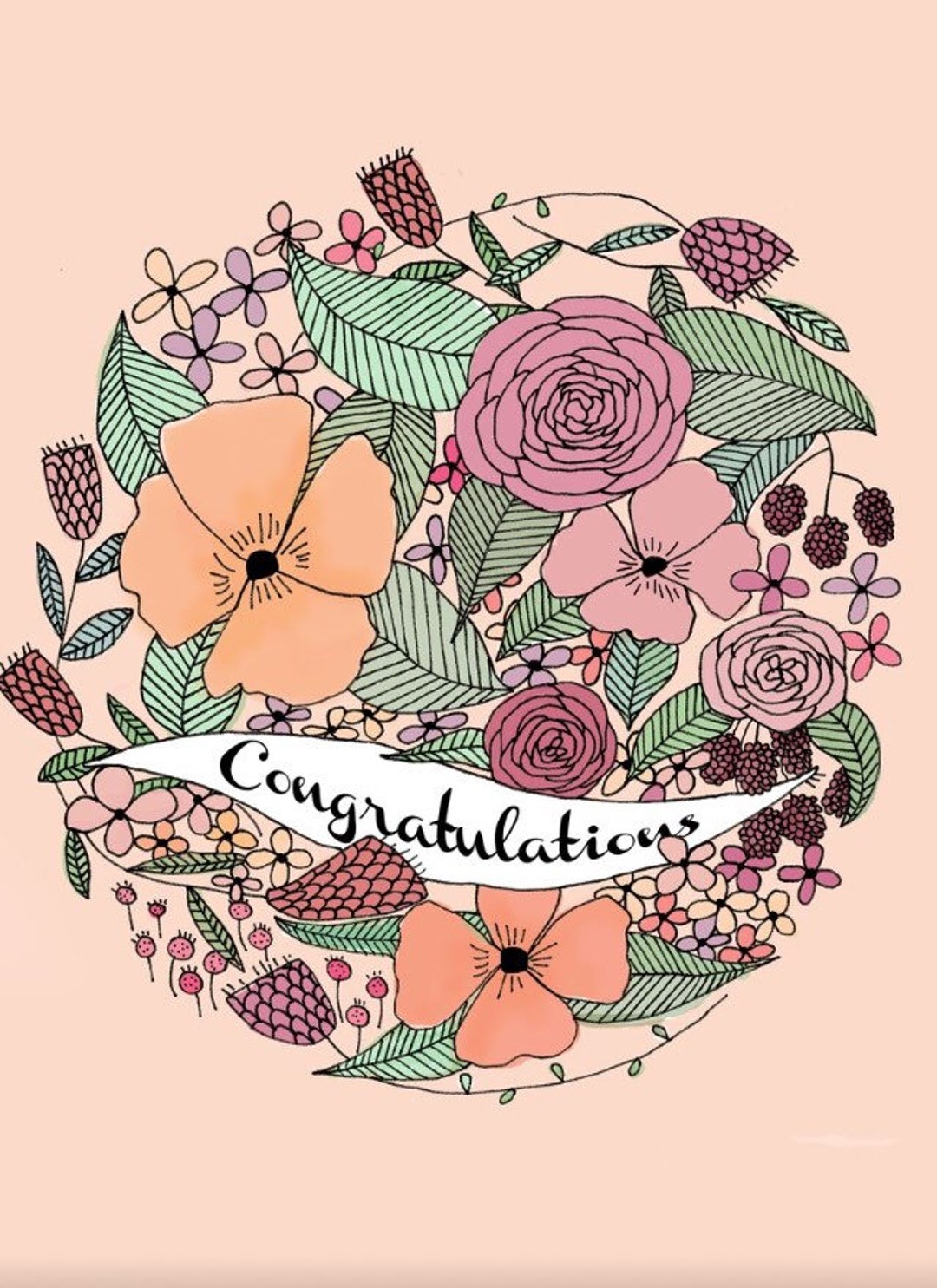 Floral Congratulations Card | Illustrated Graduation Card - Etsy