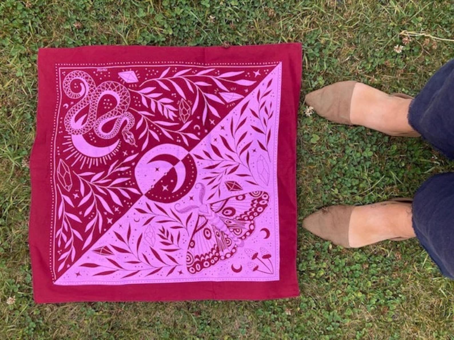 Witchy Bandana | Moth + Snake Bandana | Cotton Bandana | Screen Printed ...