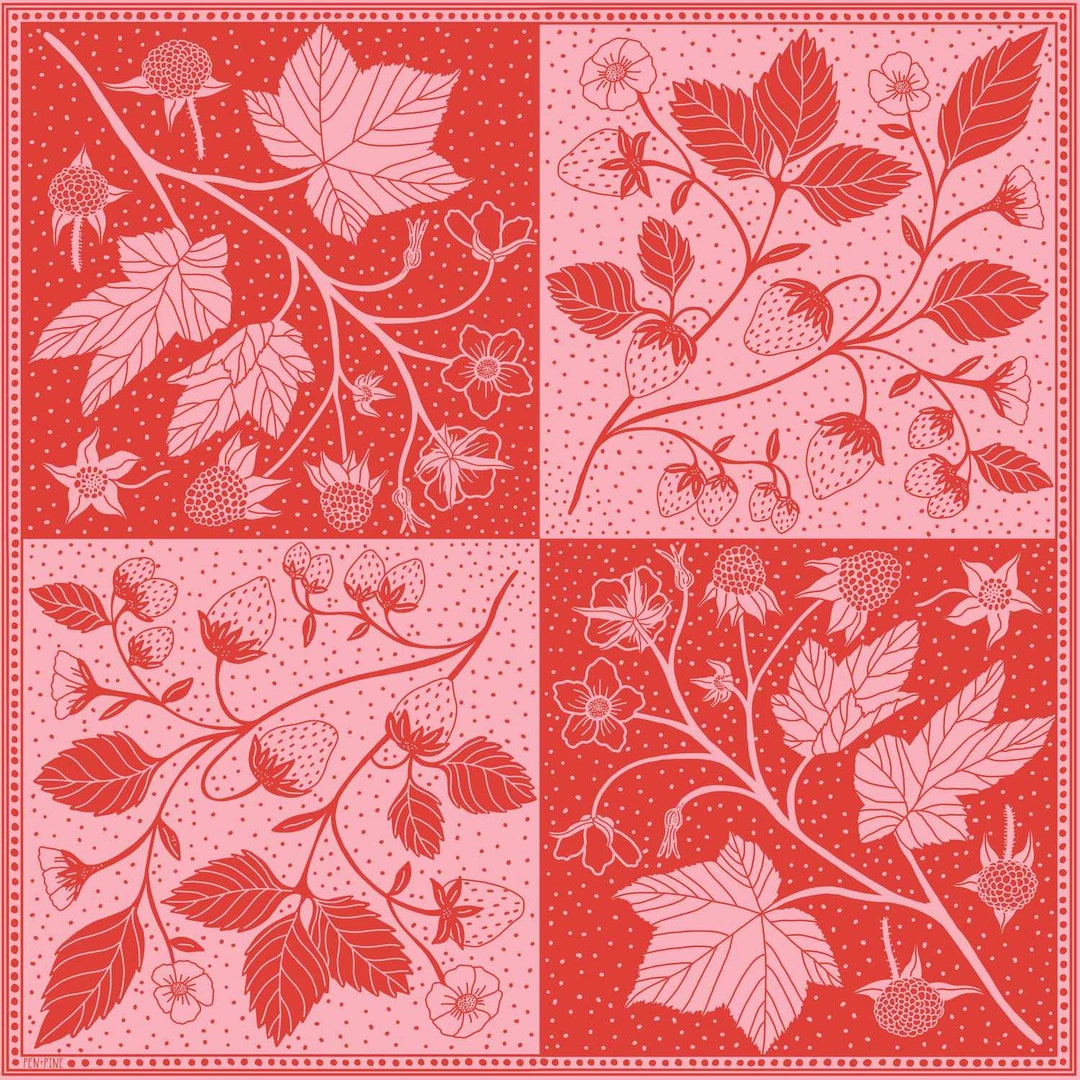 Berry Bandana | Cotton Bandana | Screen Printed | Natural Bandana - Etsy