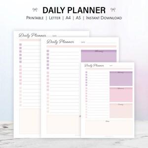 Daily planner, daily to do list, daily schedule, daily organizer, printable planner, planner inserts, daily planner insert, letter a4 a5