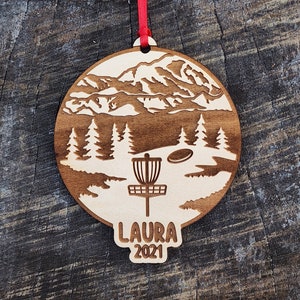 Disc Golf Christmas Ornament with Gift Box - Personalized - All Natural Wood