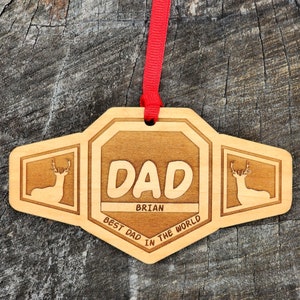 Best Dad in the World Title Belt Christmas Ornament - with Gift Box - Champion - Championship - World Title - Wrestling - WWE - AEW - UFC