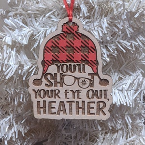 Ornamento A Christmas Story con scatola regalo - Personalizzato - Spara il tuo occhio - Red Ryder - Tutto in legno naturale - Ralphie - Randy - Cappello rosso