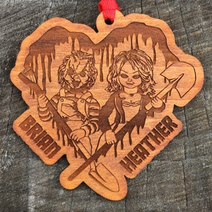 Chucky and Wife Christmas Ornament with Gift Box - Personalized - Husband and Wife - Chucky and Bride