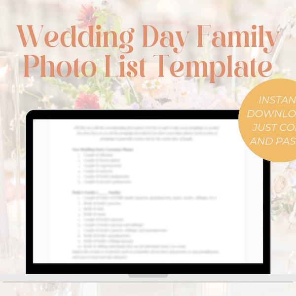 Wedding FAMILY PHOTO List Digital Downloadable TEMPLATE Available In Doc Format, Event Planning Photo Template For Family