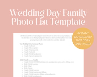 Wedding FAMILY PHOTO List Digital Downloadable TEMPLATE Available In Doc Format, Event Planning Photo Template For Family