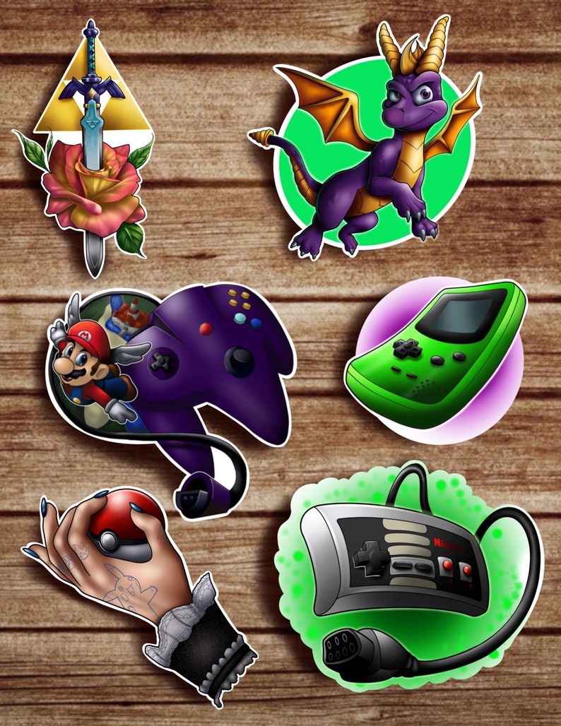 Video Game Stickers Nintendo 64 Nintendo Gameboy Legend Of Zelda Mario 64 90s Kids Spyro Stickers For Kids Scrapbooking Nerd Geek
