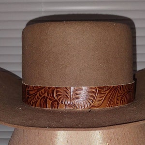 Brown Tooled Leather Hatband Hat Band Men Ladies Western Cowboy Cowgirl Rodeo HAT NOT INCLUDED