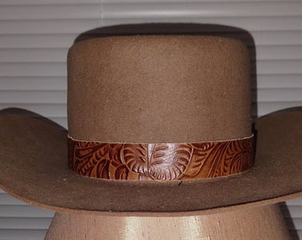 Brown Tooled Leather Hatband Hat Band Men Ladies Western Cowboy Cowgirl Rodeo HAT NOT INCLUDED