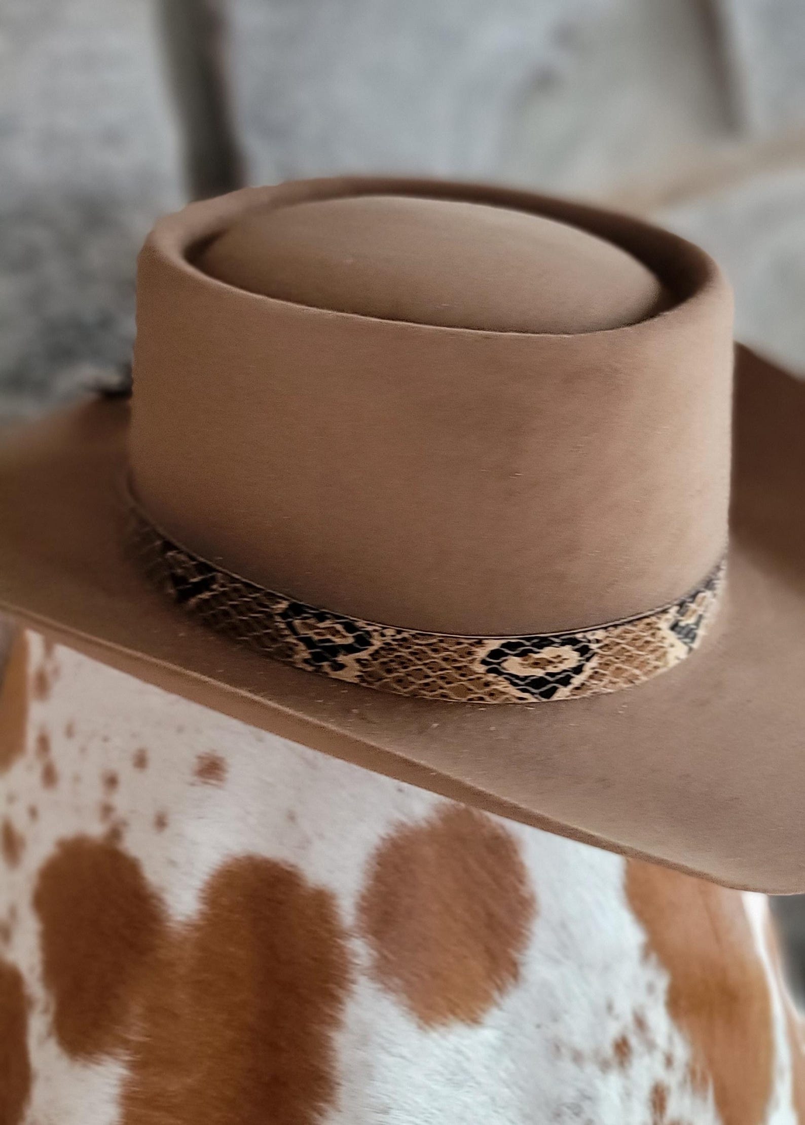 Natural Python Snakeskin Print Black & Taupe Leather Hatband Hat Band ...
