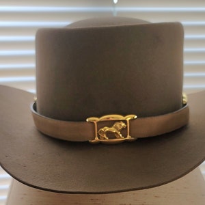 Beige tan genuine leather metal with gold lions Western hat band Hatband Cowboy Cowgirl Rodeo HAT NOT INCLUDED!