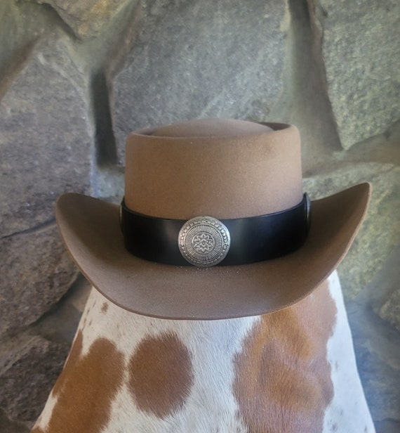 Black Leather & Silver Large Concho Medallion Western Hat  display picture 1