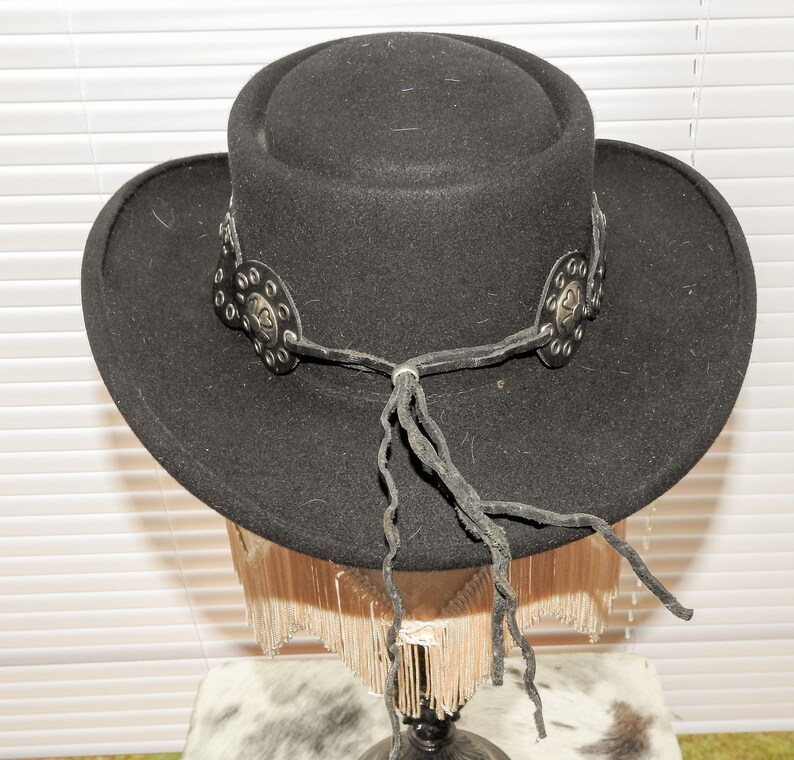 Black Faux Leather with Silver Studs /& Grommets and Four 4 Leaf Clover Wide Hatband Hat Band Western Cowboy Cowgirl Rodeo