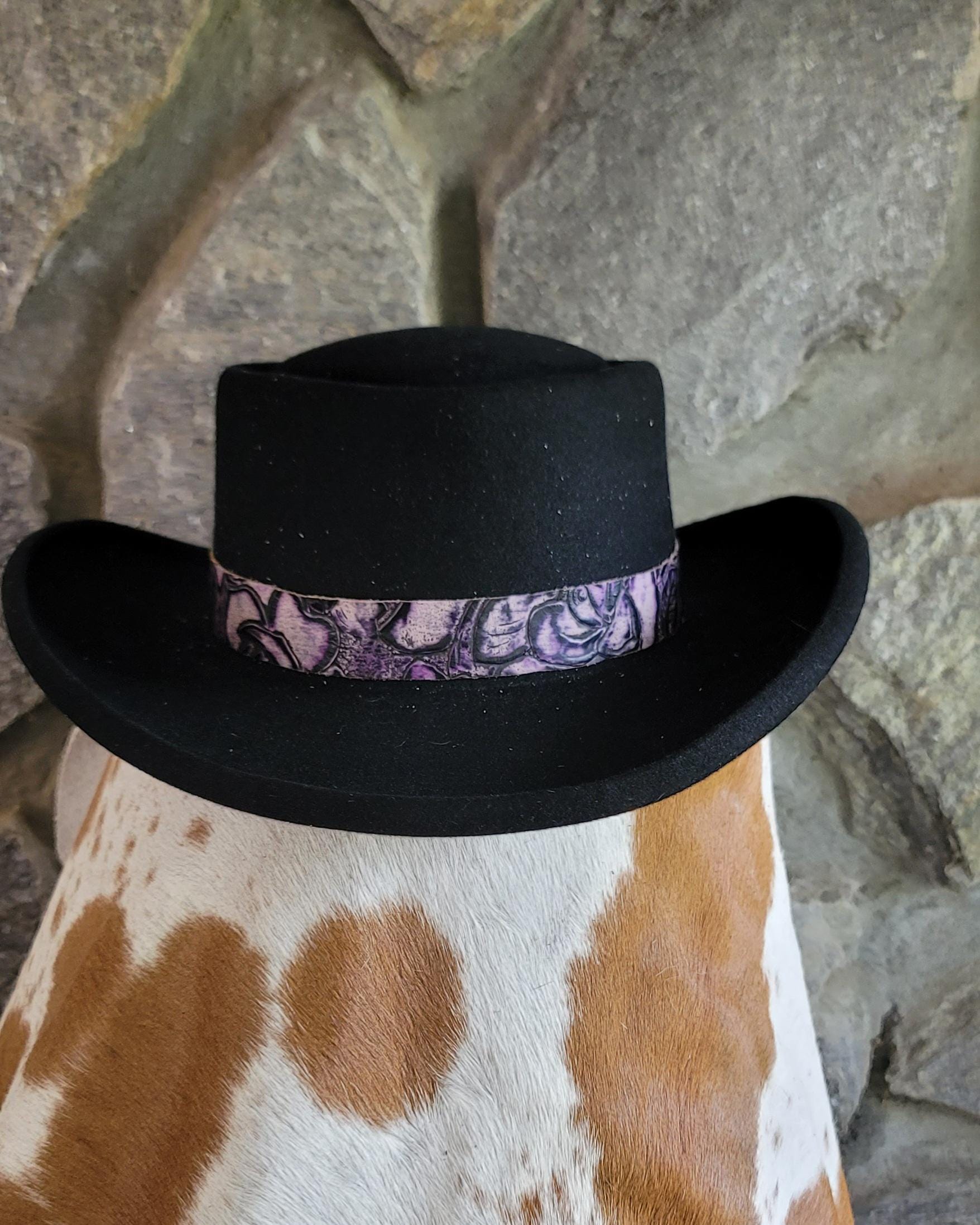 Par-Vel Hats Black Felt Western Hat with Decorative Band and Flower in Back Black Straw Cowboy Hat With Embrodiered Red Rose Aplique on  main image 4