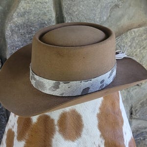 Genuine spotted hair on cowhide Leather acid wash SILVER metallic Western hat band Hatband Cowboy Cowgirl Rodeo Show or Parade