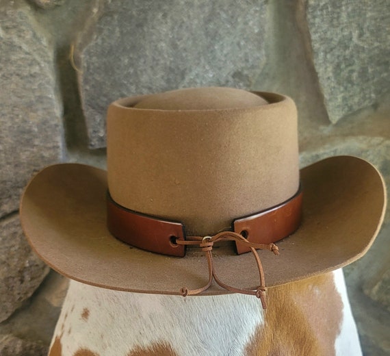 VINTAGE brown leather silver Concho western Cowboy hat western metal daisy stamp Western Concho Flower Embroidered Cowboy Hat - Western  main image 3