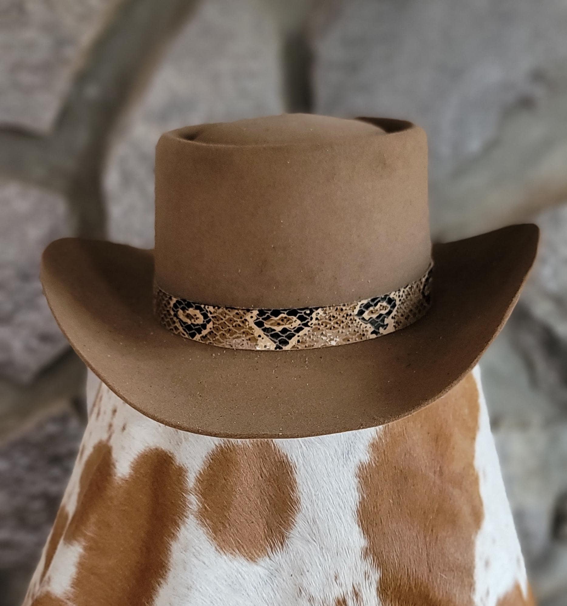 Natural Python Snakeskin Print Black & Taupe Leather Hatband Hat Band ...