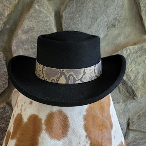 Python snakeskin print shades of beige and soft black gray Leather Hatband Hat Band Men Ladies Western Cowboy Cowgirl Rodeo HAT NOT INCLUDED