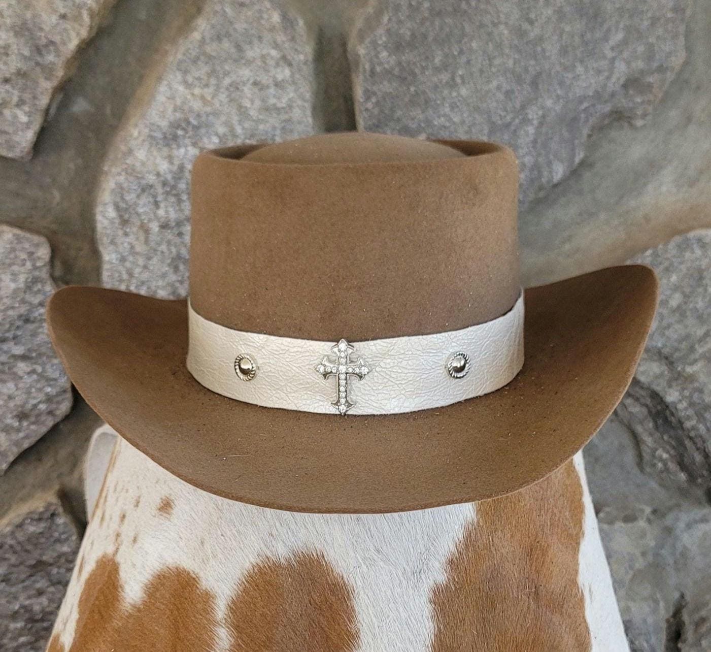 Adjustable Western Hat Band with Silver Conchos & Stud Accents - Faux Leather Hat Band |Black Leather Tie W Conchos Shiny Silver-LC-102S  main image 2