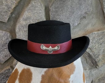 Lovely Red & Black Embossed Tooled Leather Hatband Hat Band  display picture 3