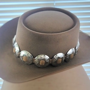 Brown or Black or Red or Tan Genuine Leather Silver Star Large Concho Western hat band Hatband Cowboy Cowgirl Rodeo Show or Parade