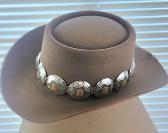 Brown or Black or Red or Tan Genuine Leather Silver Star Large Concho Western hat band Hatband Cowboy Cowgirl Rodeo Show or Parade