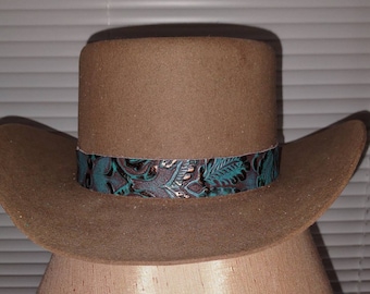 Turquoise Blue Tooled Leather Hatband Hat Band Men Ladies Western Cowboy Cowgirl Rodeo HAT NOT INCLUDED