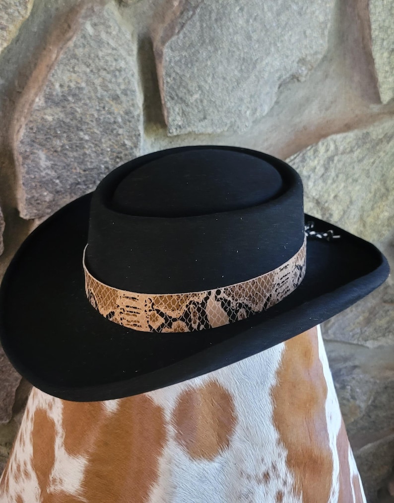 python hat band Images High Quality Grahic Natural Python Snakeskin Print Black & Taupe Leather Hatband Hat Band ...