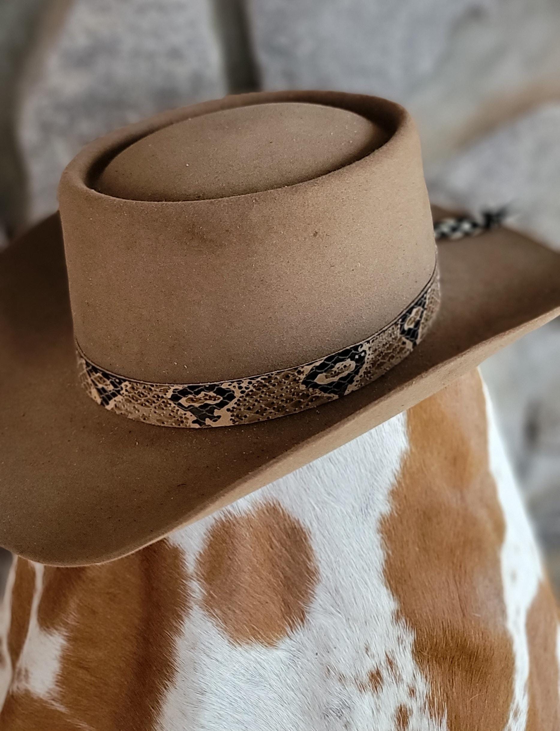 Natural Python Snakeskin Print Black & Taupe Leather Hatband Hat Band ...