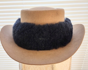 BLACK Leather FISHING Lure Hatband Hat Band with Genuine Sheepskin wool for Fly Fishing Woman Man Unisex