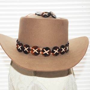 White Stitched Leather Hatband Hat Band /& Bracelet Keychain Woman Man Unisex Cowboy Cowgirl Rodeo Western