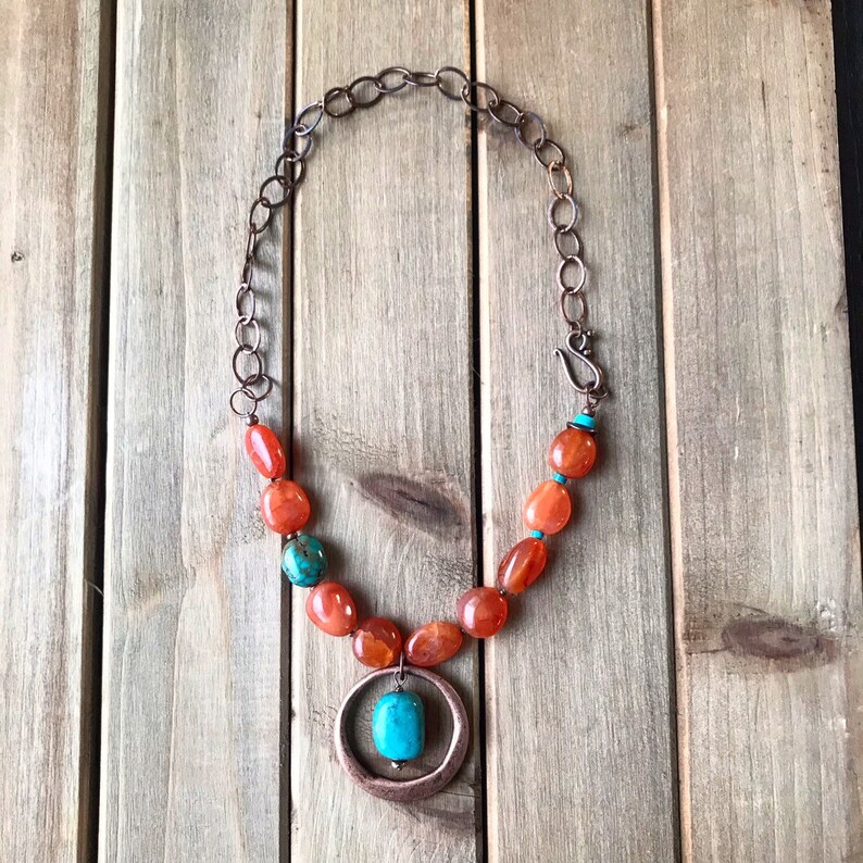 Chunky Carnelian And Turquoise Necklace Asymmetric Necklace Etsy