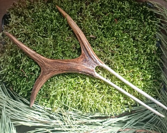 Fourche à cheveux en bois de cerf, bâton à cheveux d'une corne de chevreuil, bâton à cheveux en bois, bois en épingle à cheveux